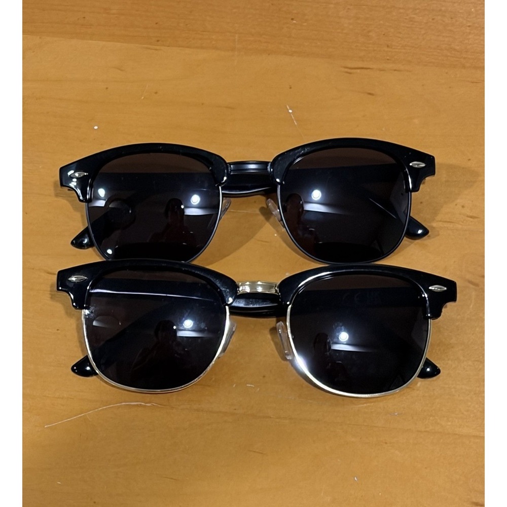 Half Frame Half Brow Sunglasses Shades Retro‎ Vtg Inspired 2 Pairs Black Silver